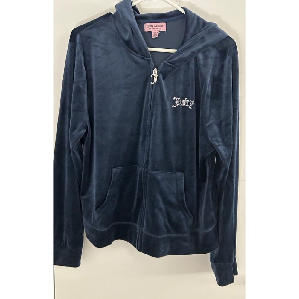 Juicy Couture Jacket Women Navy Blue Velour Velvet Track Bling Y2K Preppy  XXL